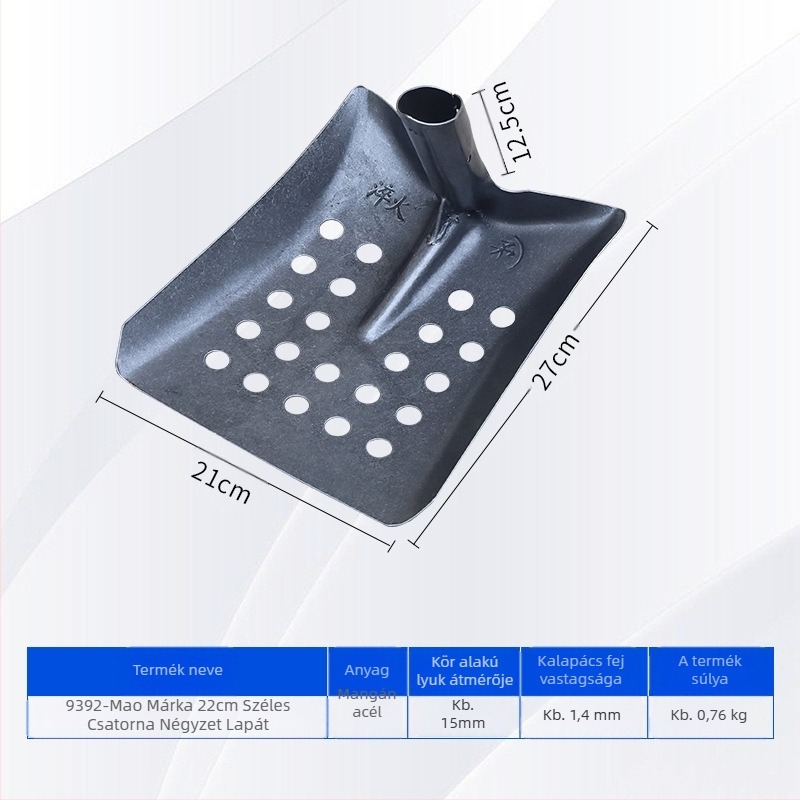 Csatornatisztító ásó vas fejjel, 90 fokos könyökszerű kialakítással – ideális csatornák és árok tisztításához