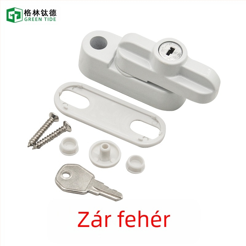 T-típusú ajtó- és ablakzár, fúrás nélküli, ötvözetből, kulccsal, lopás elleni