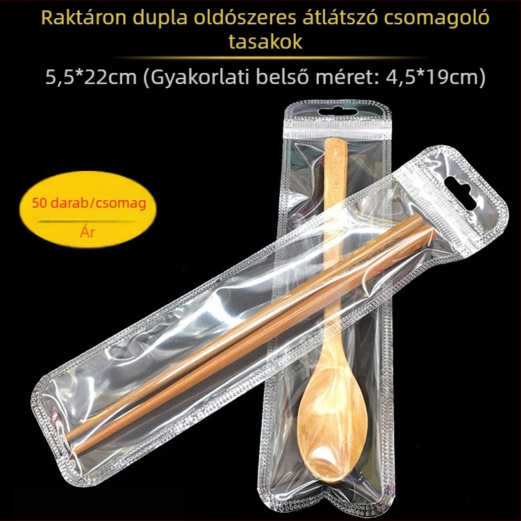 Átlátszó önzáró ajándékcsomagoló taska kerek sarkokkal; zárási hossz 2.5 cm; 50 darab/csomag; anyag: új anyag