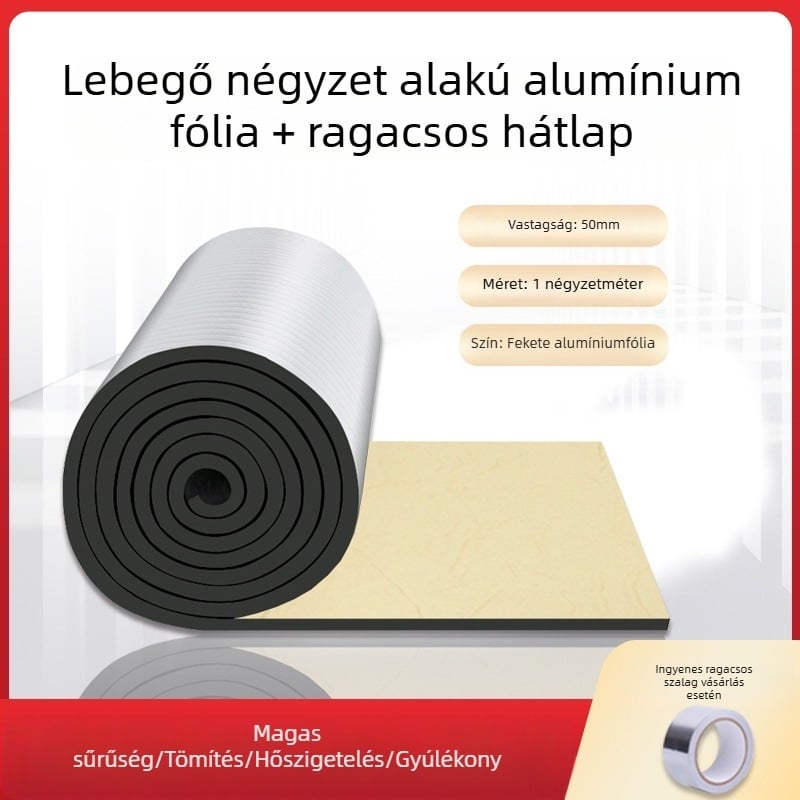 Alumínium fóliás szigetelővata – önzáró tetőszigetelé, mikroporózus, gumivatta mag, tekercs, 0,033 W/mK