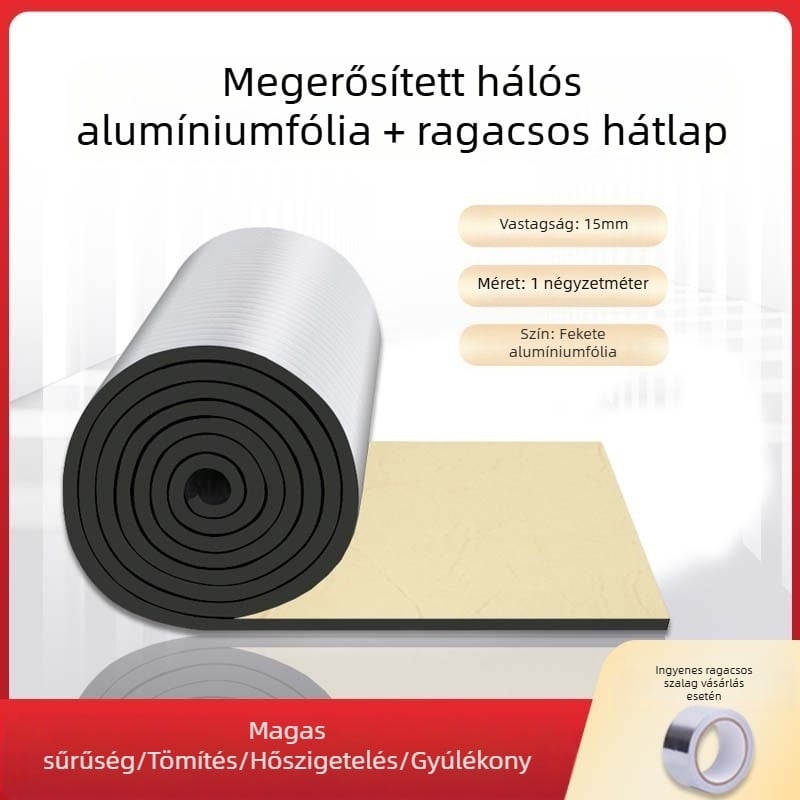 Alumínium fóliás szigetelővata – önzáró tetőszigetelé, mikroporózus, gumivatta mag, tekercs, 0,033 W/mK