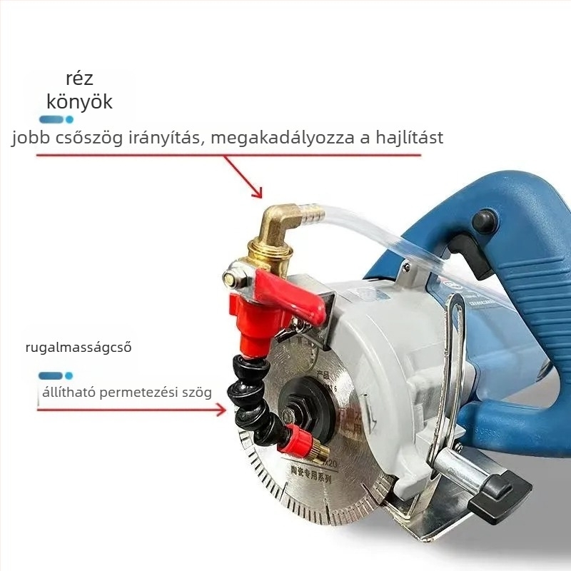 Vízpermetező készülék vágó- és hasító gépekhez porvédelmi és hűtési funkcióval, univerzális gránit/márvány gépekhez, tartozék sarokcsiszolóhoz