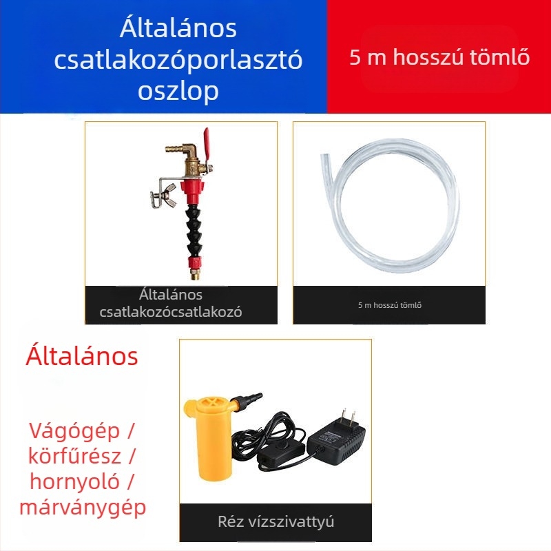 Vízpermetező készülék vágó- és hasító gépekhez porvédelmi és hűtési funkcióval, univerzális gránit/márvány gépekhez, tartozék sarokcsiszolóhoz