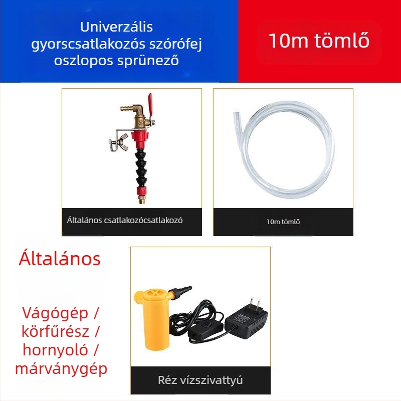 Vízpermetező készülék vágó- és hasító gépekhez porvédelmi és hűtési funkcióval, univerzális gránit/márvány gépekhez, tartozék sarokcsiszolóhoz