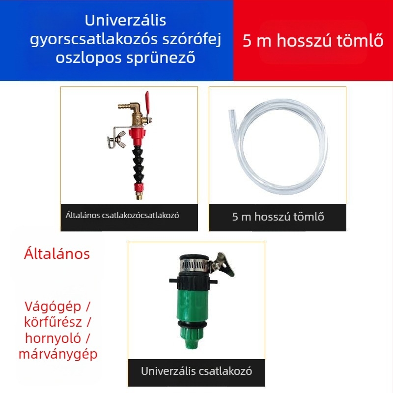 Vízpermetező készülék vágó- és hasító gépekhez porvédelmi és hűtési funkcióval, univerzális gránit/márvány gépekhez, tartozék sarokcsiszolóhoz