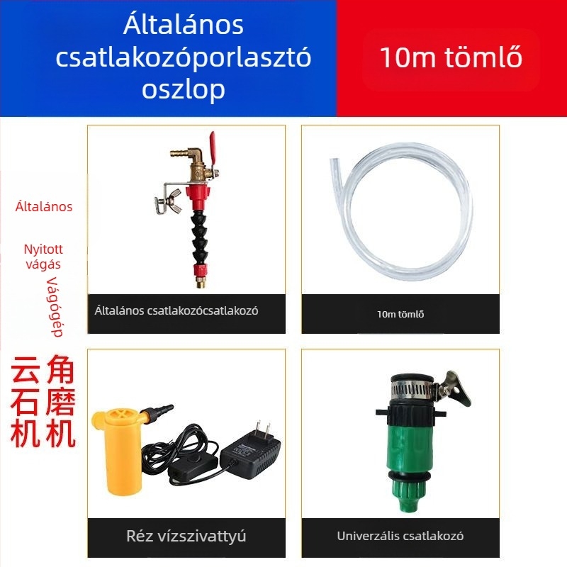 Vízpermetező készülék vágó- és hasító gépekhez porvédelmi és hűtési funkcióval, univerzális gránit/márvány gépekhez, tartozék sarokcsiszolóhoz