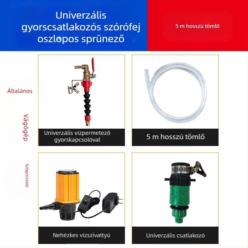 Vízpermetező készülék vágó- és hasító gépekhez porvédelmi és hűtési funkcióval, univerzális gránit/márvány gépekhez, tartozék sarokcsiszolóhoz