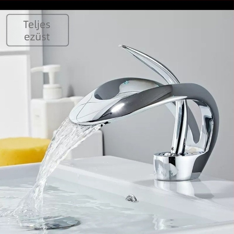 Réz anyagú meleg–hideg mosdócsaptelep, egylyukú telepítés, kerámiás szelepmag, elektroplatinált felület