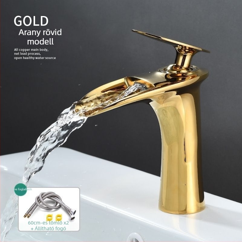 Réz anyagú meleg–hideg mosdócsaptelep, egylyukú telepítés, kerámiás szelepmag, elektroplatinált felület