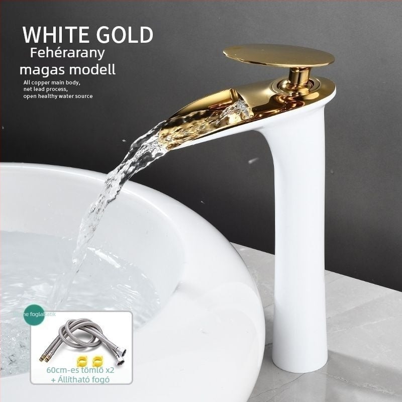 Réz anyagú meleg–hideg mosdócsaptelep, egylyukú telepítés, kerámiás szelepmag, elektroplatinált felület