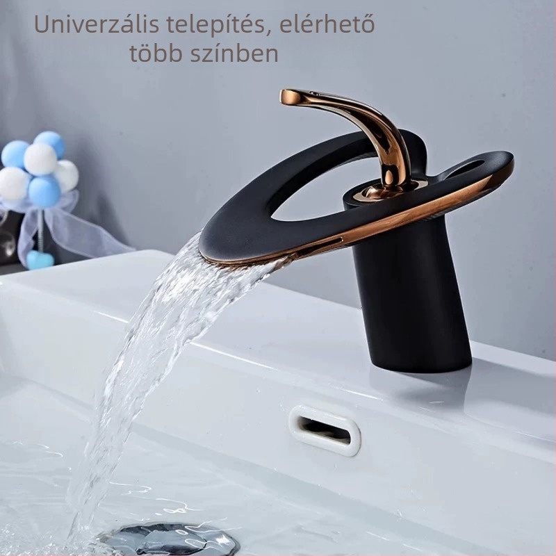 Réz anyagú fürdőszobai csaptele, modern minimalista dizájn, keverőcsap, emelőnyílású működés, bemenet-kimenet 2/1, kerámiás szeleppel