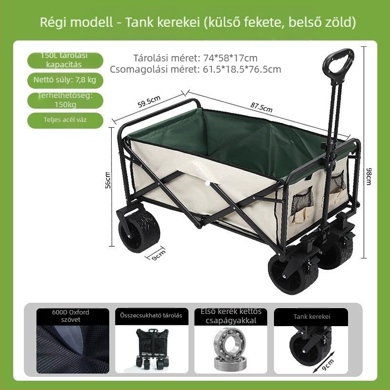 Kemping kocsi – Összecsukható kültéri hordozható kocsi, piknikasztallal