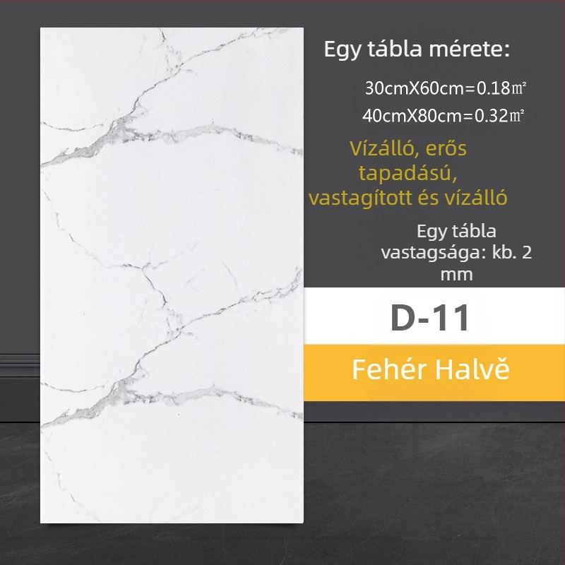 Márványhatású falitapasz, öntapadó, vízálló PVC falra – fürdőszoba, nappali és konyha (1 darab)