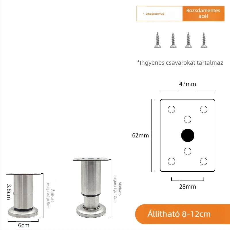 Állítható bútorlábak – Qiaoju qiaojian hardware, modell QJDL-BXGGJ-7, anyag: rozsdamentes acél / hidegen hengerelt acél, alkalmas szekrényekhez és kanapékhoz, stílus: modern minimál