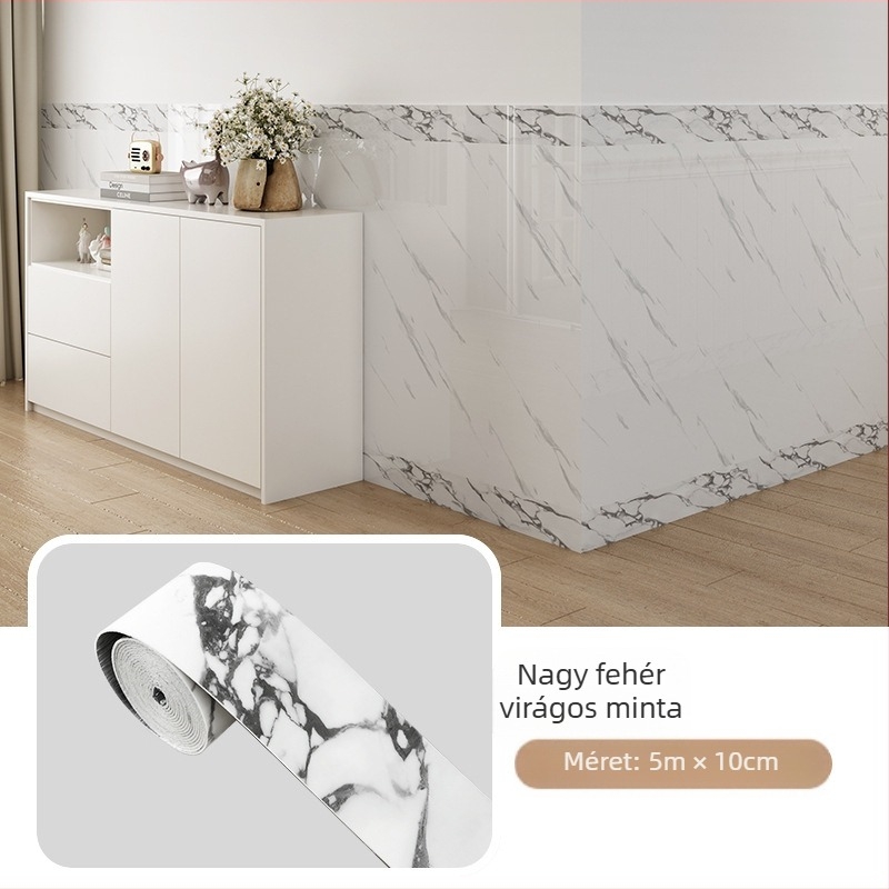PVC márvány imitációjú csempe, öntapadós díszítőcsík falhoz és küszöbhöz