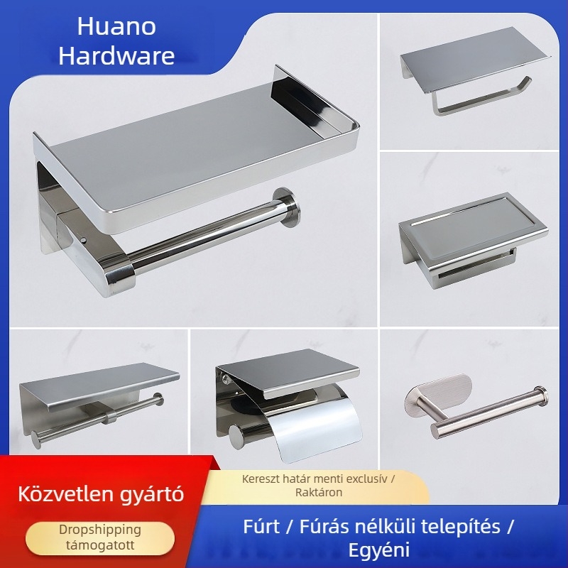 Huanuo WC-papír tartó 304 rozsdamentes acélból, négyzetes alak, tükrös felület, modern minimalizmus