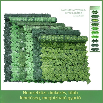 Kültéri használatra tervezett műanyag és poliészter növényzet kerítéshez – reliefes kivitel; típus: kerítés szimulált levelei; fajták: pothos, borostyán, rattan; alkalmas kültéri terekre, fotózásra és otthoni dekorációhoz.