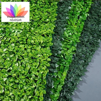 Kültéri használatra tervezett műanyag és poliészter növényzet kerítéshez – reliefes kivitel; típus: kerítés szimulált levelei; fajták: pothos, borostyán, rattan; alkalmas kültéri terekre, fotózásra és otthoni dekorációhoz.