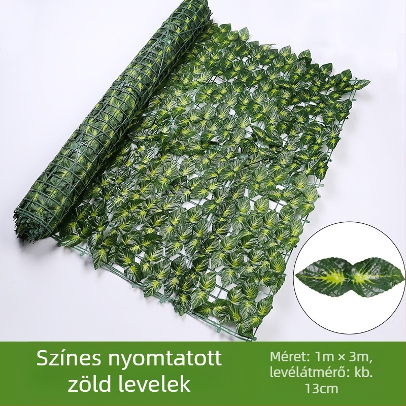 Kültéri használatra tervezett műanyag és poliészter növényzet kerítéshez – reliefes kivitel; típus: kerítés szimulált levelei; fajták: pothos, borostyán, rattan; alkalmas kültéri terekre, fotózásra és otthoni dekorációhoz.