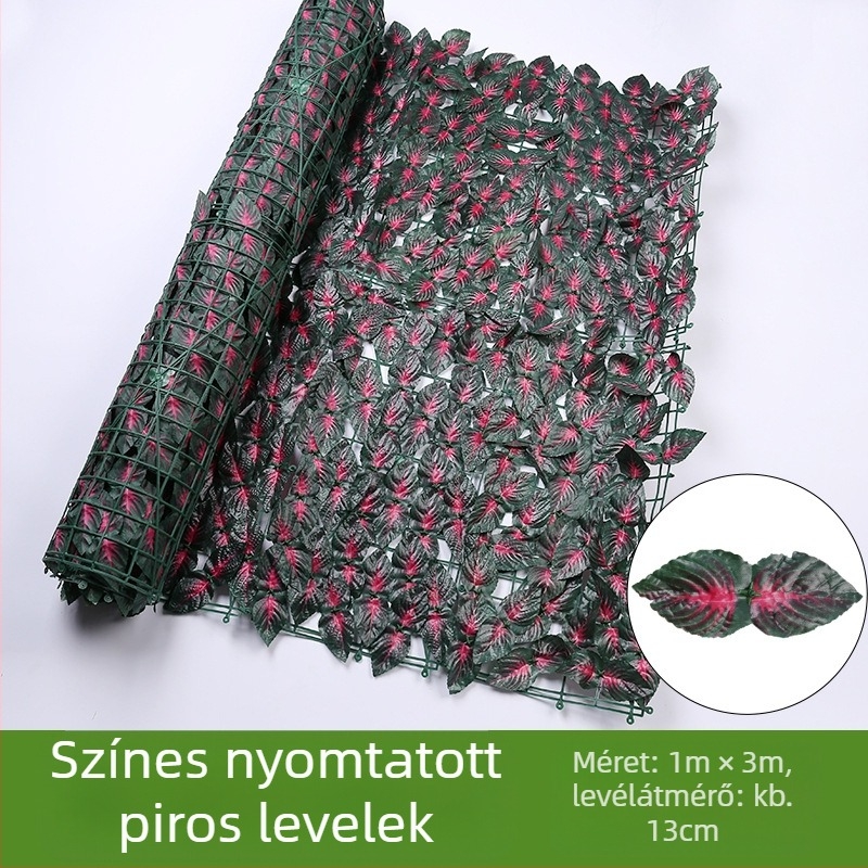 Kültéri használatra tervezett műanyag és poliészter növényzet kerítéshez – reliefes kivitel; típus: kerítés szimulált levelei; fajták: pothos, borostyán, rattan; alkalmas kültéri terekre, fotózásra és otthoni dekorációhoz.