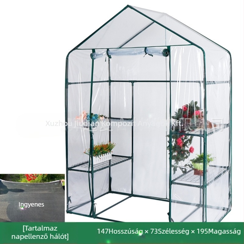 Kültéri üvegház zöldségek és virágok számára árnyékolással, esőállósággal és szigeteléssel erkélyre és kertbe