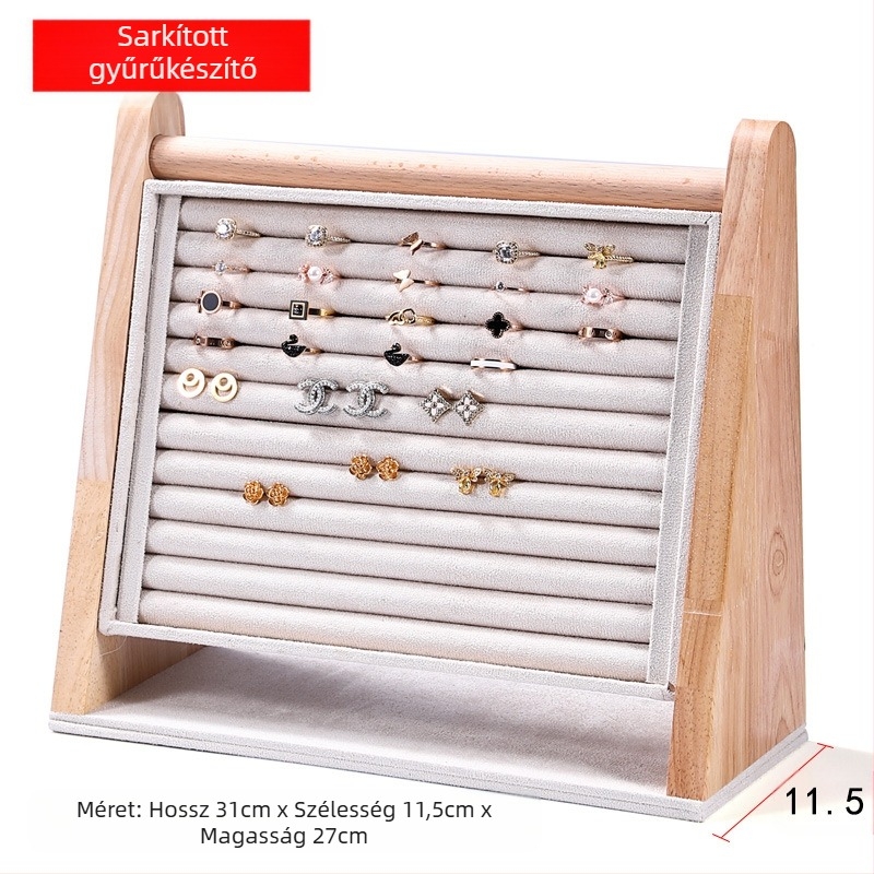 Egyrészes nyaklánctartó állvány tömör fából, ferde trapéz alakú, vertikális háromszintes ékszerállvány