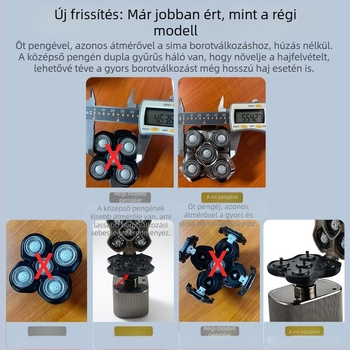 Férfi elektromos borotva úszó vágófejjel, beépített 500–800 mAh akkumulátorral, 60 perc+ üzemidő, szénkefe nélküli motor, töltés és hálózati használat