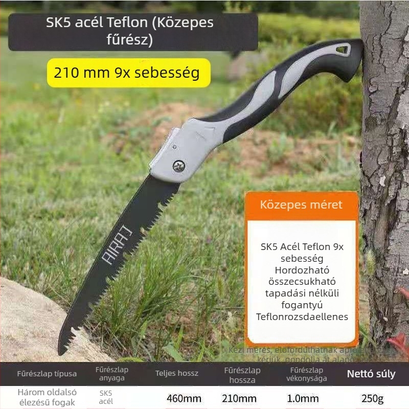 Összecsukható kézi fűrész acél pengével, faanyaghoz — német húzófűrész-stílus