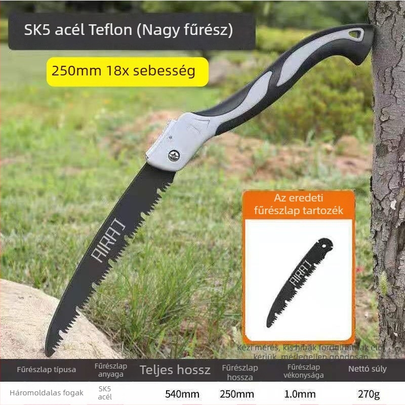 Összecsukható kézi fűrész acél pengével, faanyaghoz — német húzófűrész-stílus
