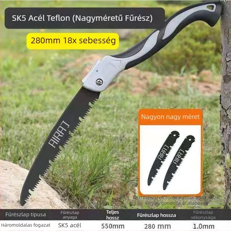 Összecsukható kézi fűrész acél pengével, faanyaghoz — német húzófűrész-stílus