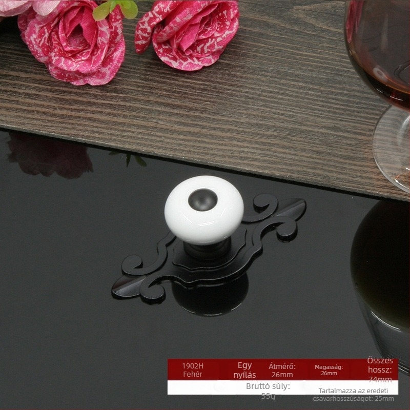 Kerek kerámia szekrényajtó és fiók fogantyú alapzattal, modern minimalista stílus.