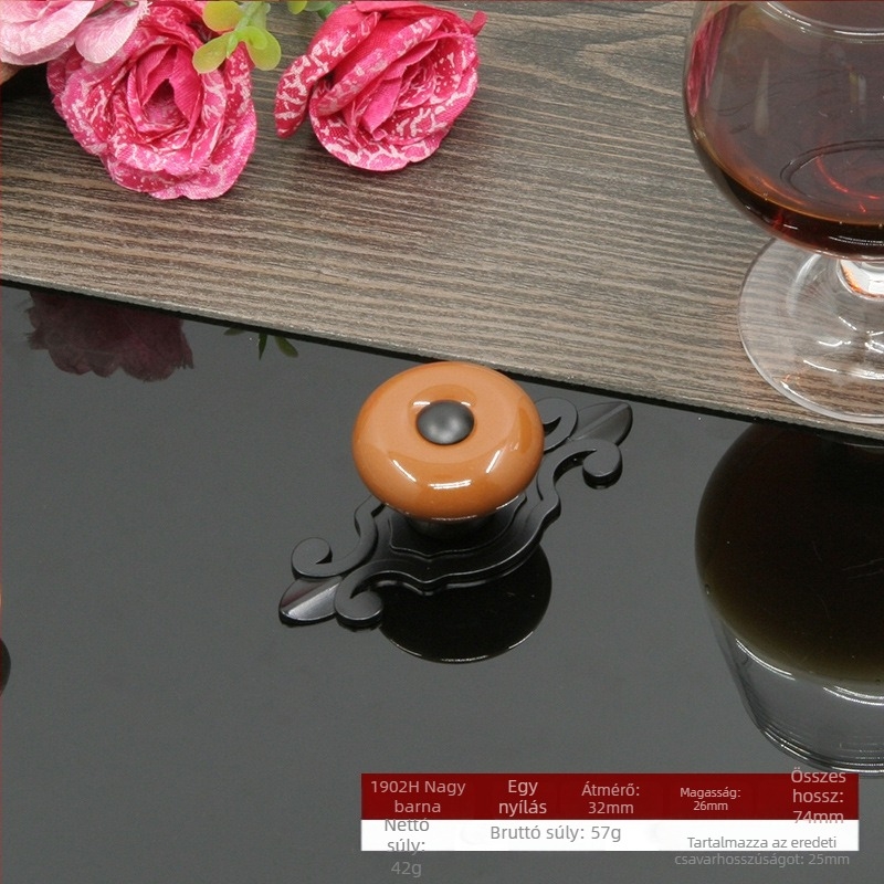 Kerek kerámia szekrényajtó és fiók fogantyú alapzattal, modern minimalista stílus.