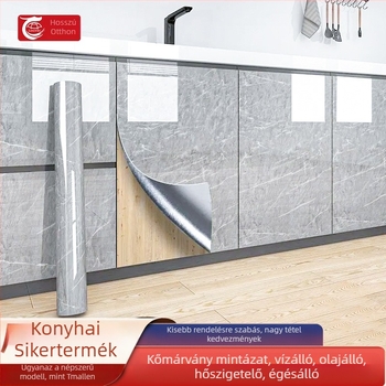 Öntapadós PET falmatrica, imitált márvány mintával, olaj- és hőálló, konyhai faldekoráció
