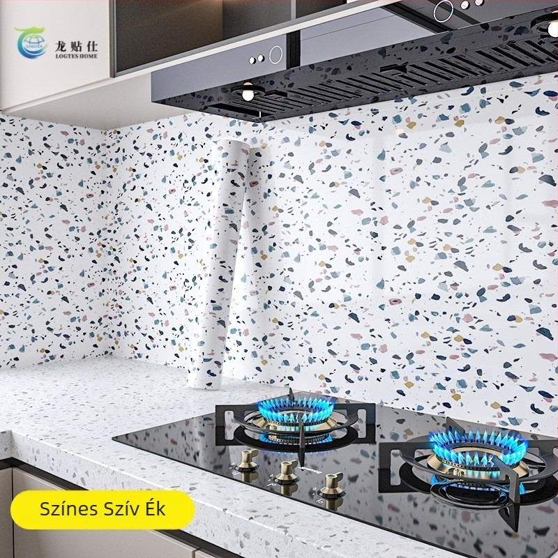 Öntapadós PET falmatrica, imitált márvány mintával, olaj- és hőálló, konyhai faldekoráció