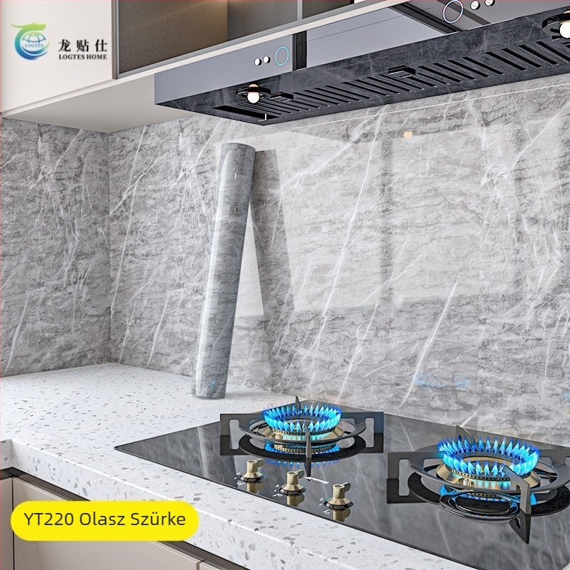 Öntapadós PET falmatrica, imitált márvány mintával, olaj- és hőálló, konyhai faldekoráció