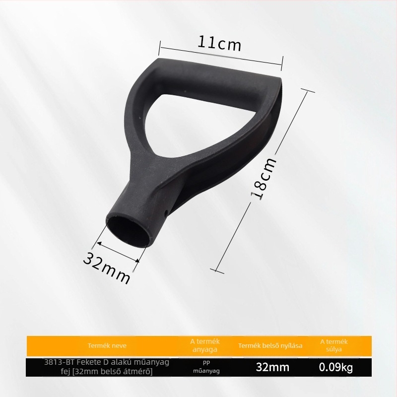 T- és D-típusú ásónyél vastagított műanyag fejjel és fa nyéllel, mezőgazdasági eszközökhöz