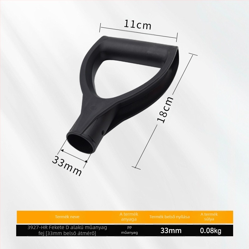 T- és D-típusú ásónyél vastagított műanyag fejjel és fa nyéllel, mezőgazdasági eszközökhöz