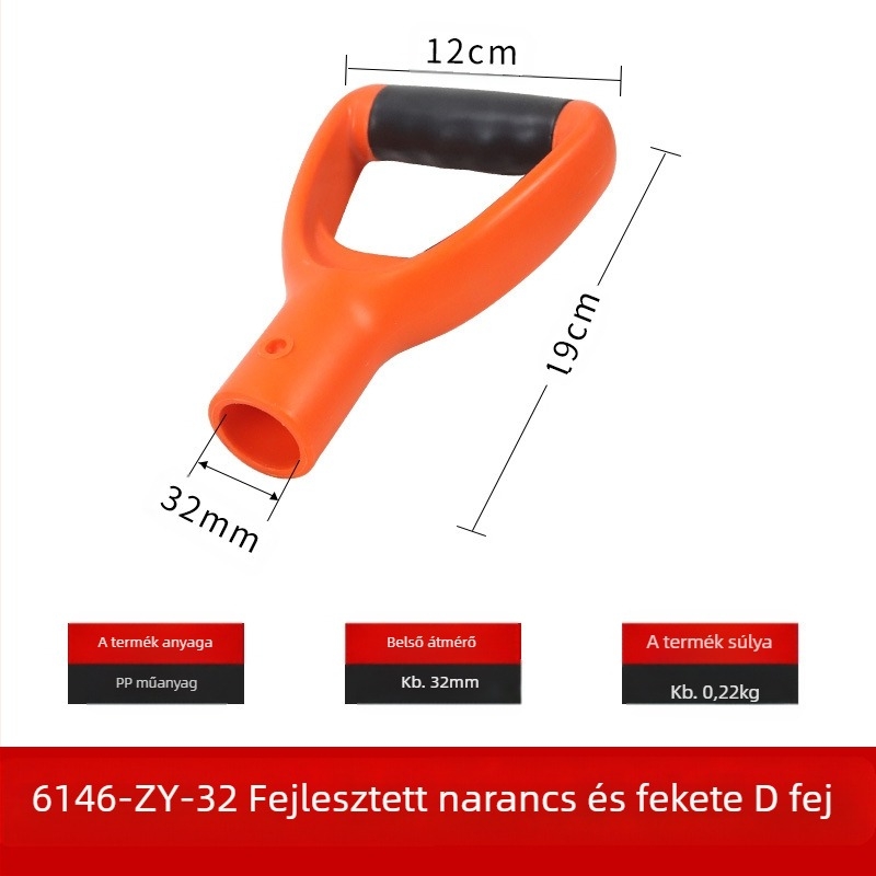 T- és D-típusú ásónyél vastagított műanyag fejjel és fa nyéllel, mezőgazdasági eszközökhöz