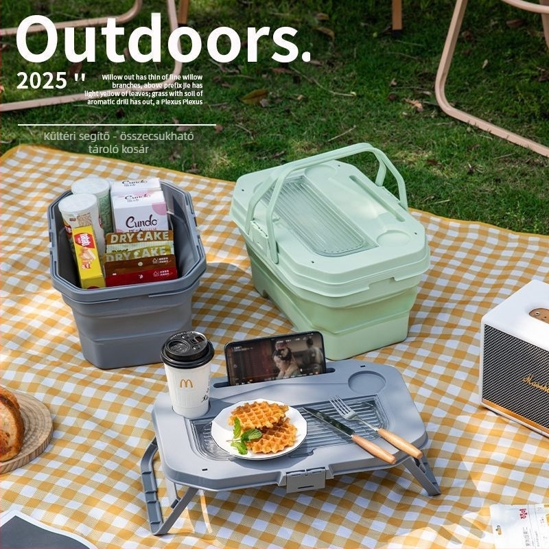 Összecsukható tároló doboz kültéri kempingezéshez, hordozható autócsomagtartó rendező, nagy kapacitású