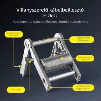 Vezetékek behúzására szolgáló threading eszköz egysoros görgővel és konnektorhoz való kiegészítővel