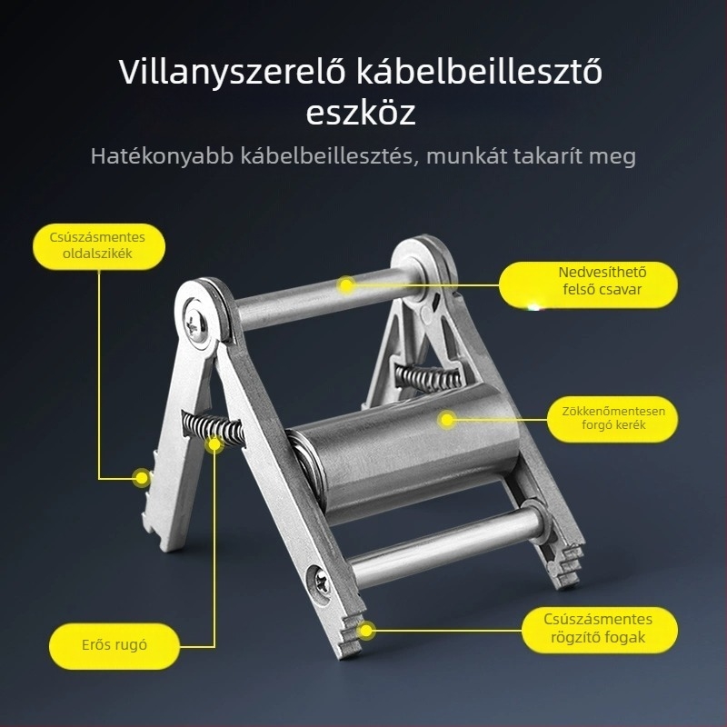 Vezetékek behúzására szolgáló threading eszköz egysoros görgővel és konnektorhoz való kiegészítővel