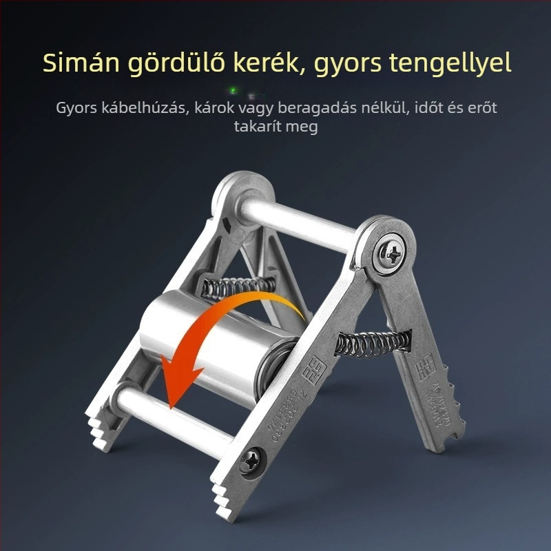 Vezetékek behúzására szolgáló threading eszköz egysoros görgővel és konnektorhoz való kiegészítővel