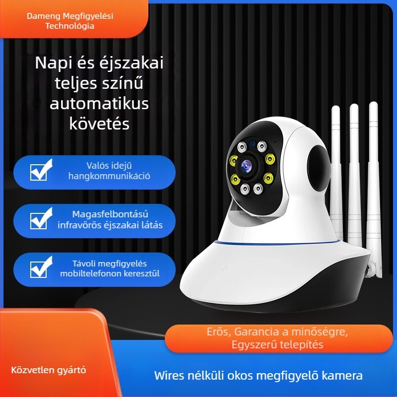 Pan-Tilt megfigyelő kamera Wi‑Fi-vel, 1080P éjszakai látás, távvezérlés, helyi és felhő alapú tárolás
