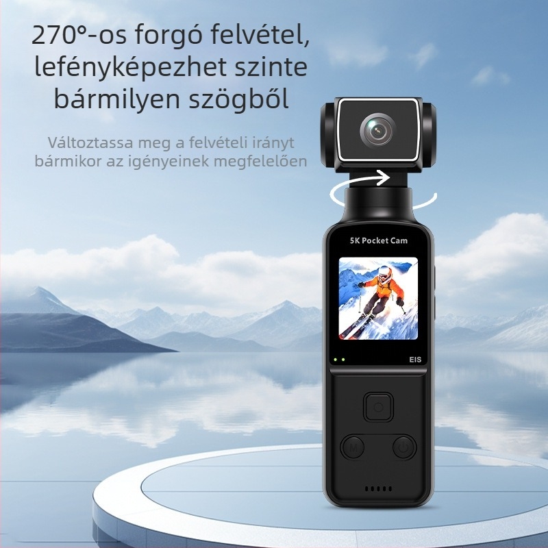 K1-5K zseb action kamera stabilizációval, 5K felvétel, LCD kijelző, TF-kártya támogatás, 900mAh akkumulátor