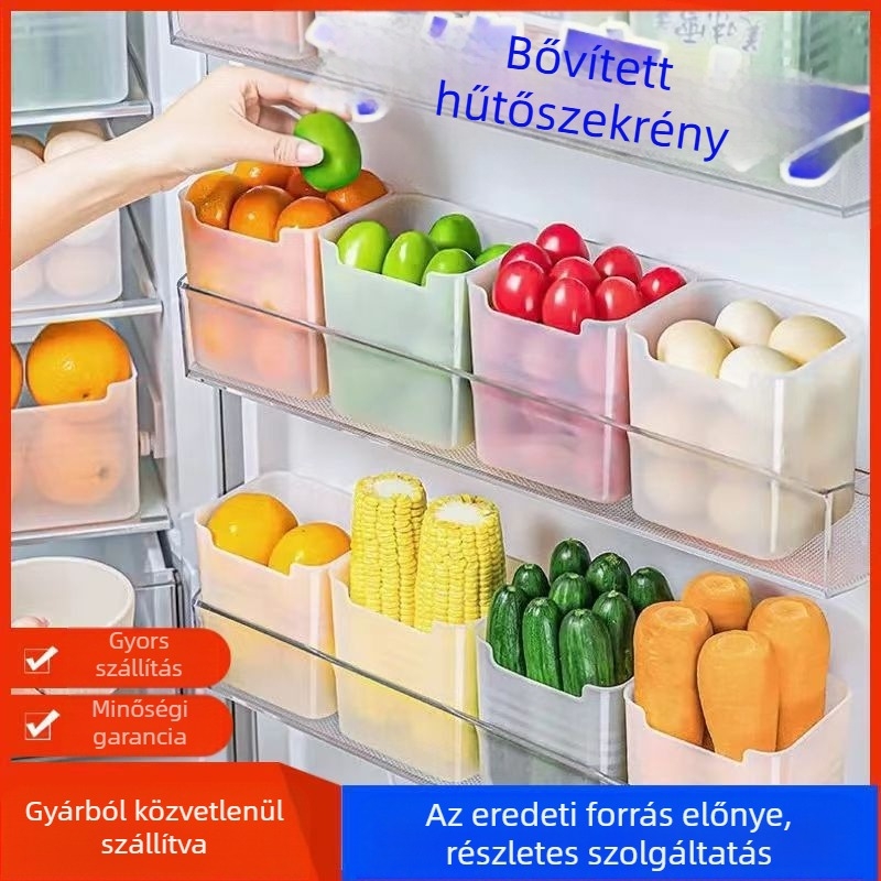 Hűtő oldalajtó tároló doboz, osztott rekeszekkel – élelmiszer-biztos műanyag, egyszerű kialakítás
