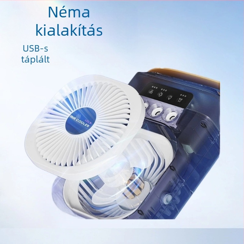 Asztali USB permetező ventilátor távirányítóval, 3 lapátos, brushless motor, beépített 4000-6000mAh akkumulátor, USB táplálás, csendes működés ≤36 dB, légáramlásért