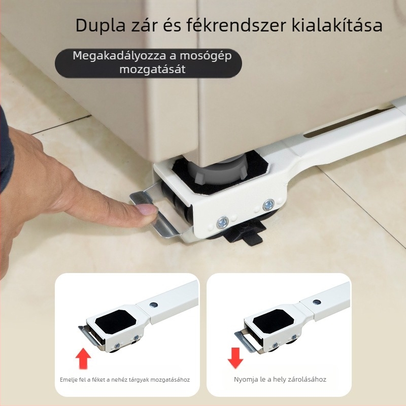 Vasból készült univerzális alap mosógép és hűtő számára, korrózióálló kivitel, csúszásgátló, állítható és mozgatható, telepítés nélkül