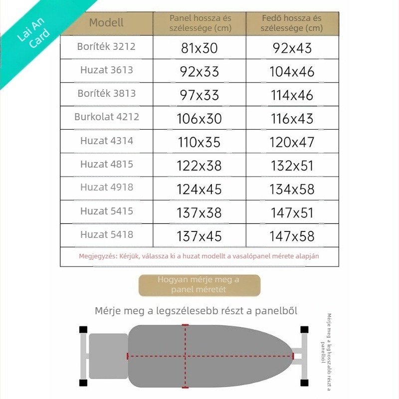 Vasalódeszka huzat – mosható, magas hőmérséklet-álló pamut anyag, háztartási használatra