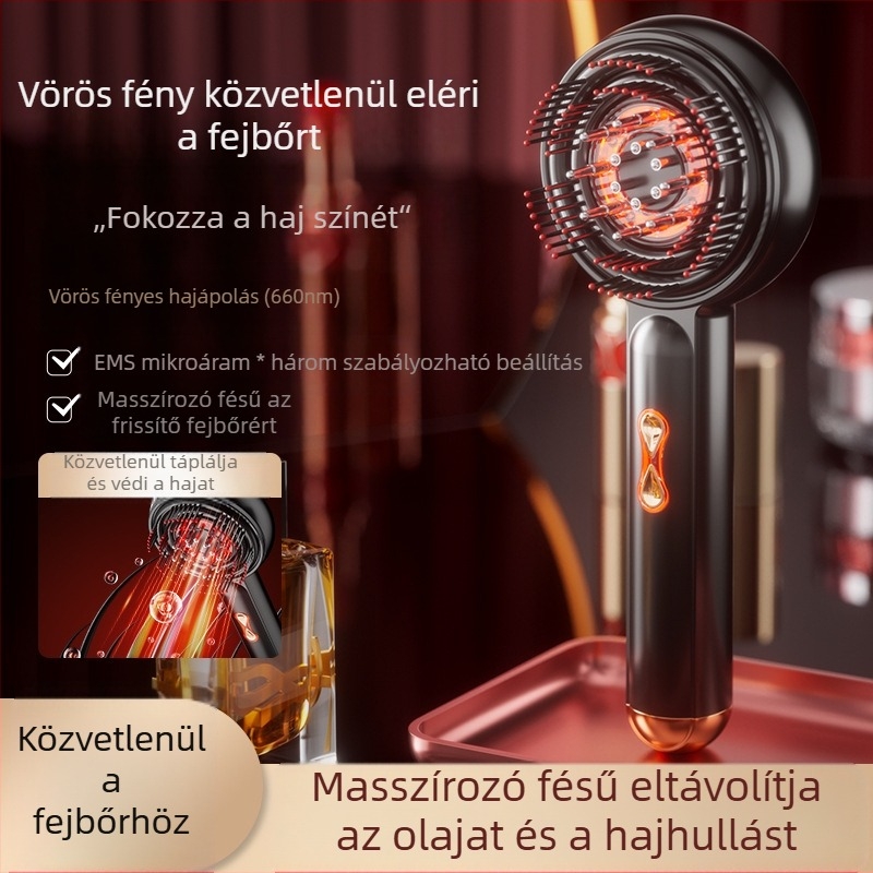 Elektromos EMS többfunkciós masszírozó fésű a haj növekedéséért lézerrel, fejbőrmasszírozó, modell HG01, univerzális kompatibilitás, 3 fokozat, 2025-ben piacra kerül.