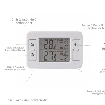 Vezeték nélküli hűtőmérő, beltéri/kültéri, kétcsatornás, 0,1°C felbontás, riasztás